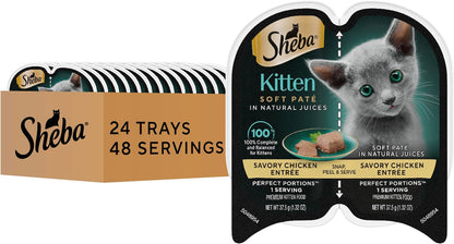 Sheba Perfect Portions Kitten Wet Cat Food Pate Chicken Entree, Salmon Entree, and Turkey Entree, 2.6 oz. Twin-Pack Trays (24 Count, 48 Servings) - Image 15