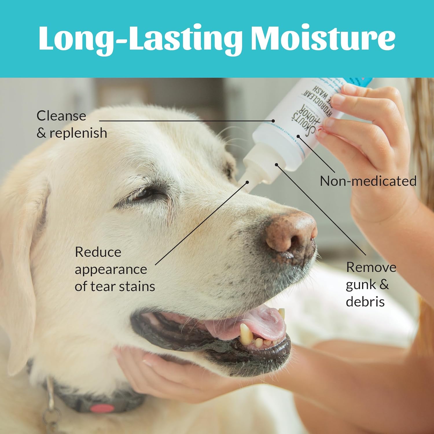 Gentle fragrance free eye drops for clearing dog and cat eye discharge