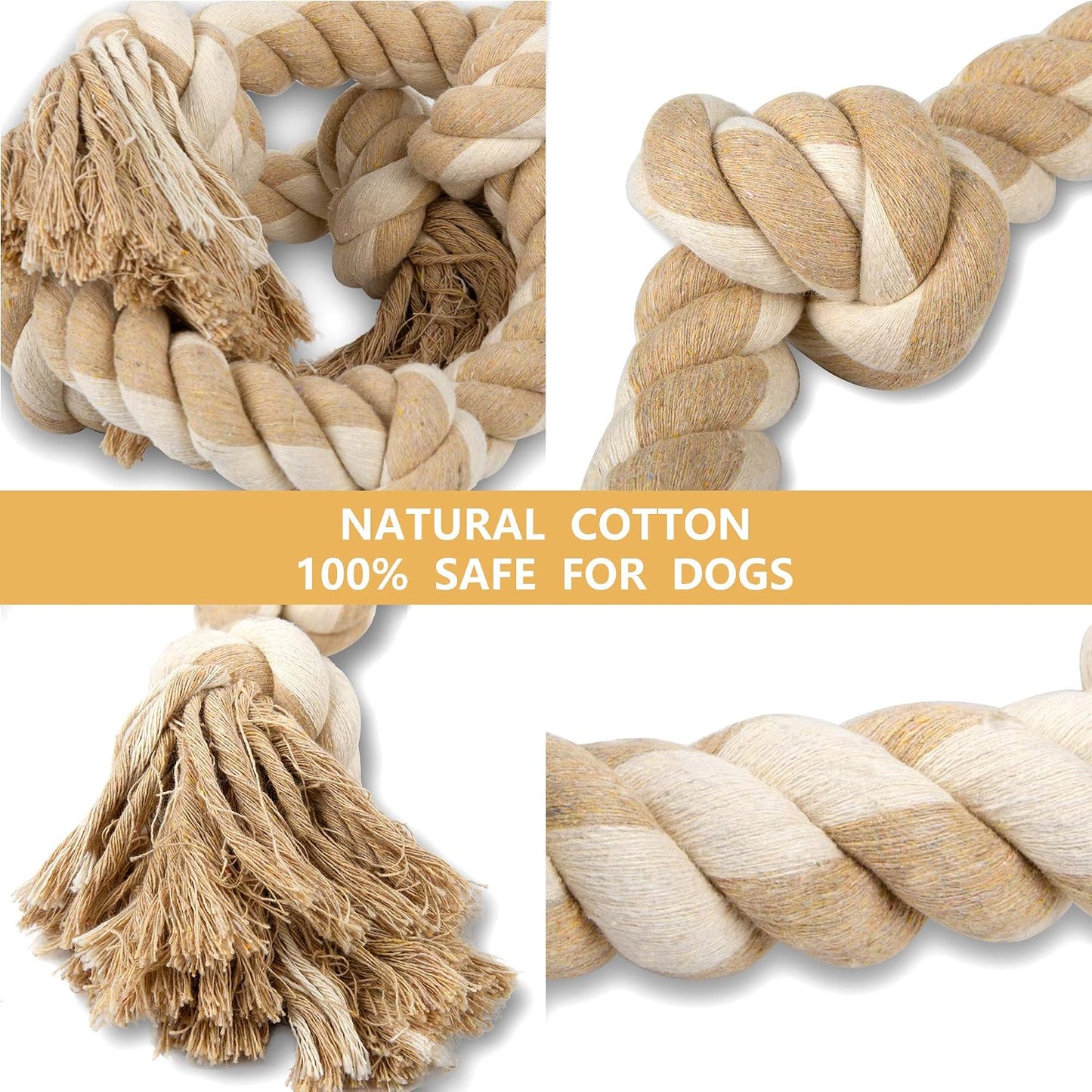 Close up of the 5 heavy duty knots on the PetiFine natural dog rope