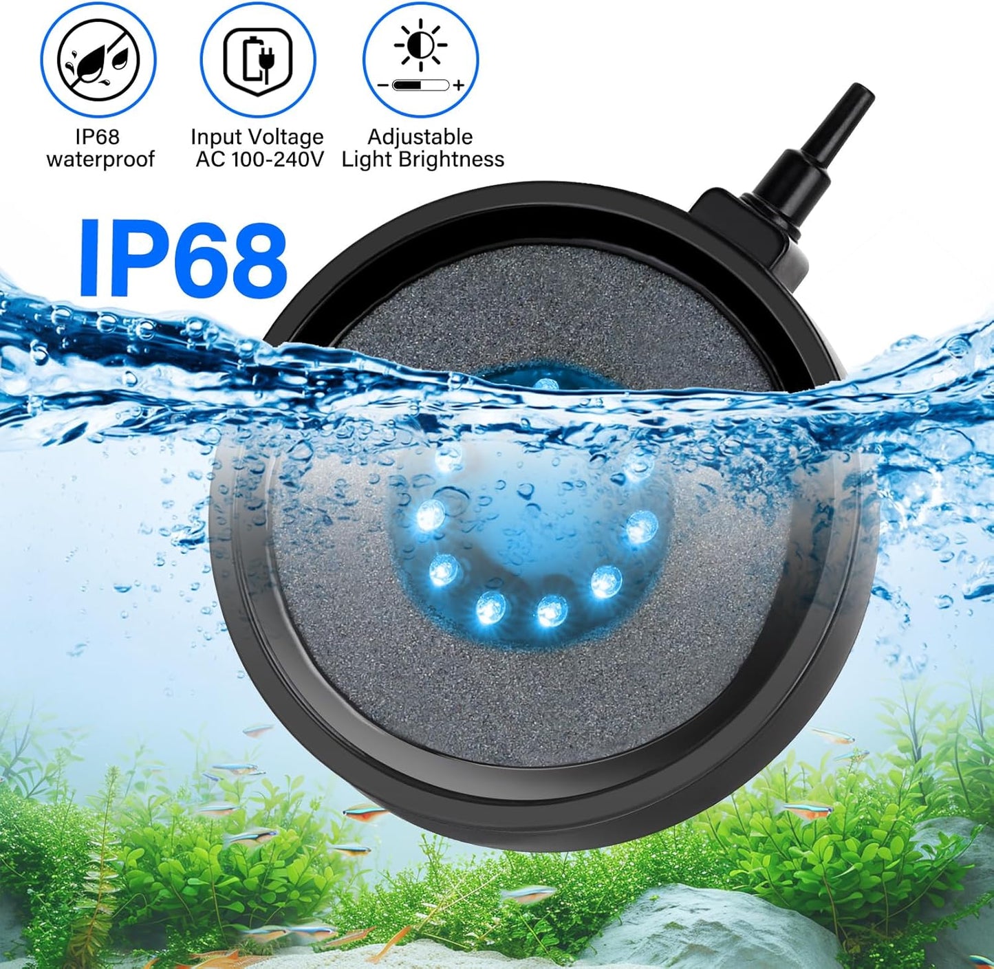 fishkeeper Aquarium Air Bubble Light, LED Fish Tank Bubbler Stone Disk with 11 Super Bright Lamp Beads, 16 Colors and 4 Modes Adjustable for Fish Tank Decoration Oxygenation - Image 8