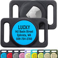 GoTags Engraved Airtag Dog Collar Holder front view displaying customizable metal faceplate on black silicone sleeve.