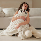 Detailed tight edge stitching overview highlighting the long lasting durability of the pet throw