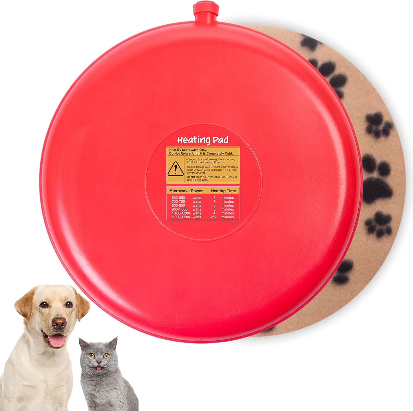 Gelbesty Original Pet Heating Pad Microwave front view showing red shell and black paw print fleece cover