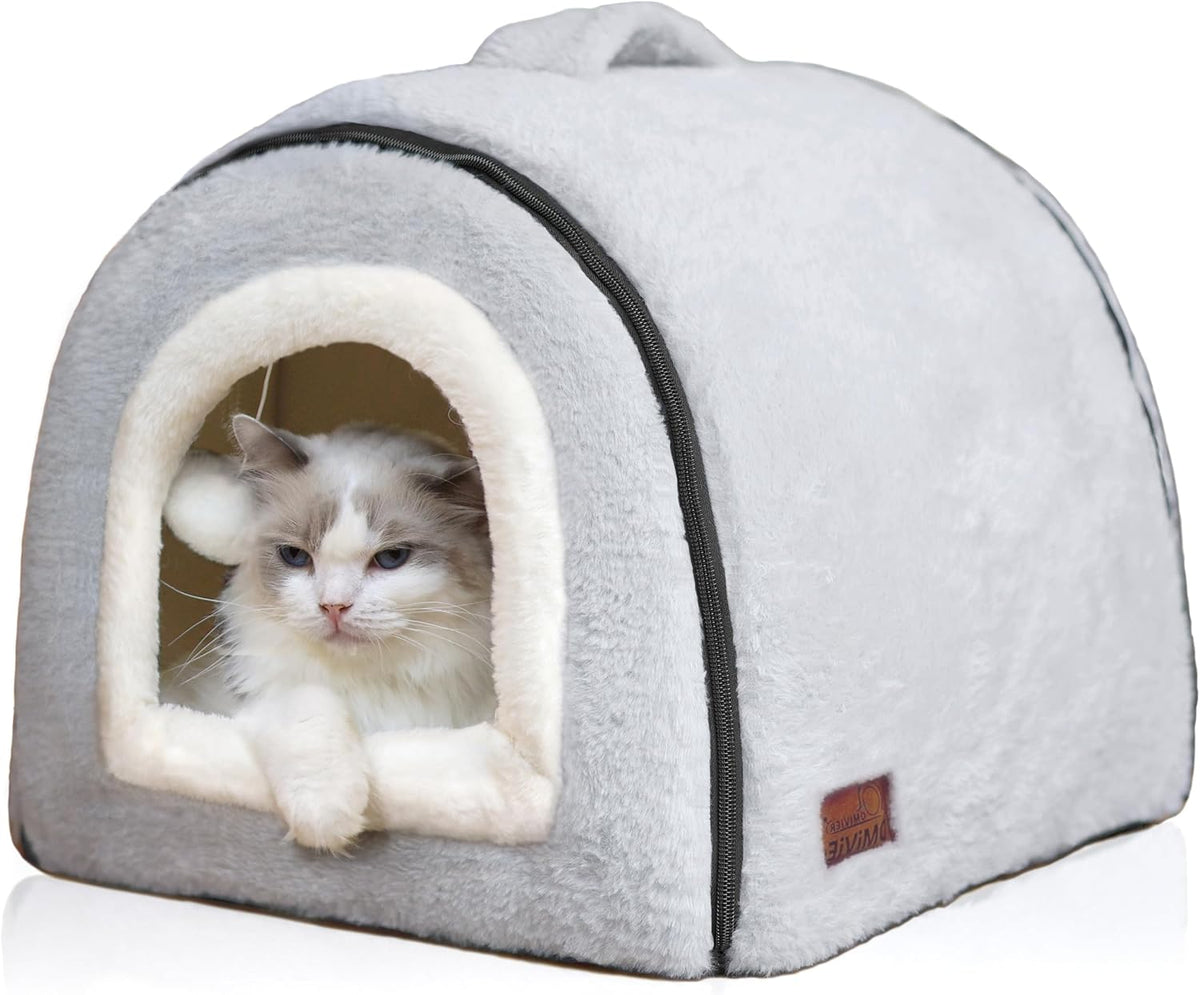 Cat Bed for Indoor CatsFoldable cat caveAnti-Slip & Water-Resistant Bottomcat Houses for Indoor Cats or Small Dogs, Kitten Tent, Rabbit Bed2 in 1 pet Bed (Grey) - Image 11