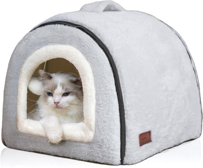 Cat Bed for Indoor CatsFoldable cat caveAnti-Slip & Water-Resistant Bottomcat Houses for Indoor Cats or Small Dogs, Kitten Tent, Rabbit Bed2 in 1 pet Bed (Grey) - Image 11