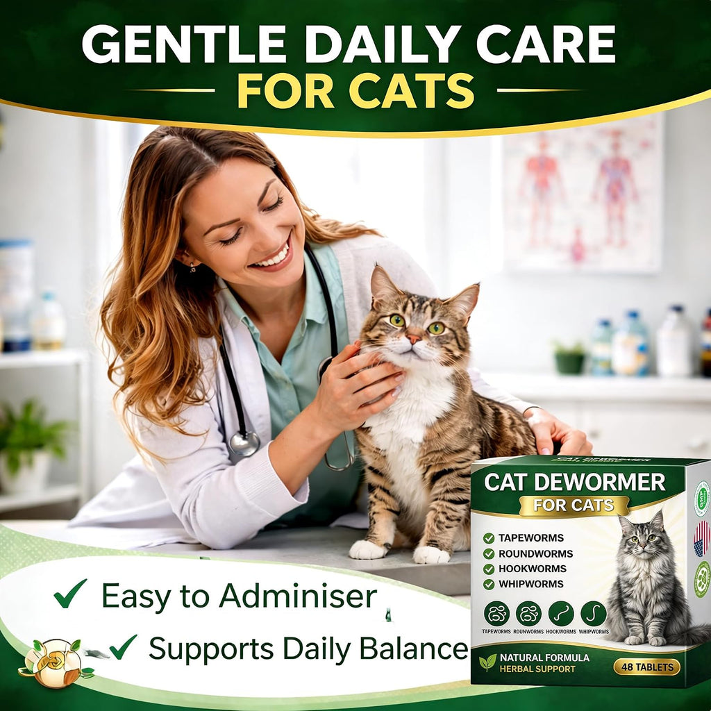 Feline digestive balance supplement tablets for daily worm protection