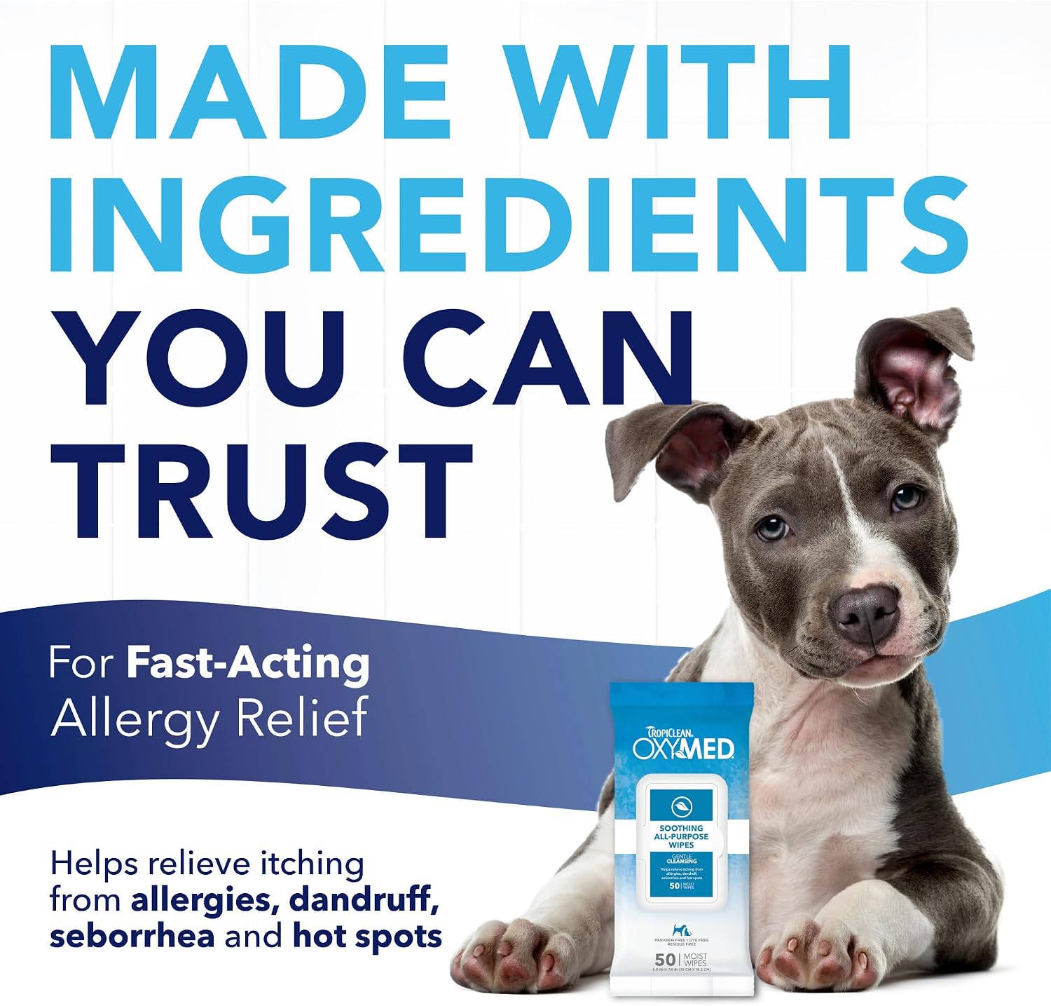 OxyMed gentle allergy relief wipes enriched with oatmeal and aloe for pets
