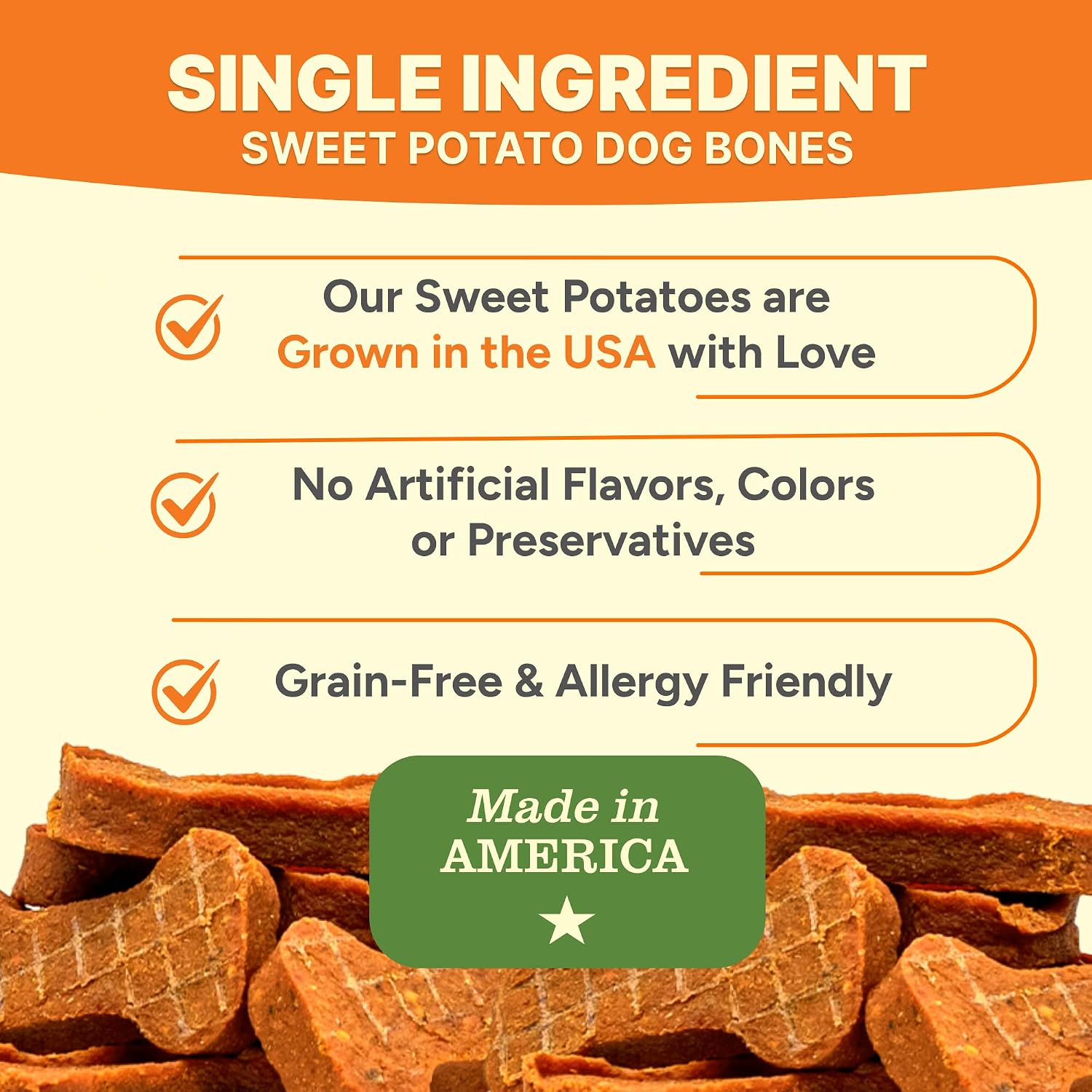 Close up of Gaines Family Farmstead natural sweet potato chew for dogs