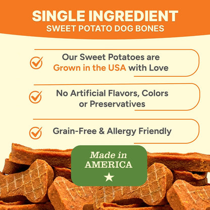 Close up of Gaines Family Farmstead natural sweet potato chew for dogs