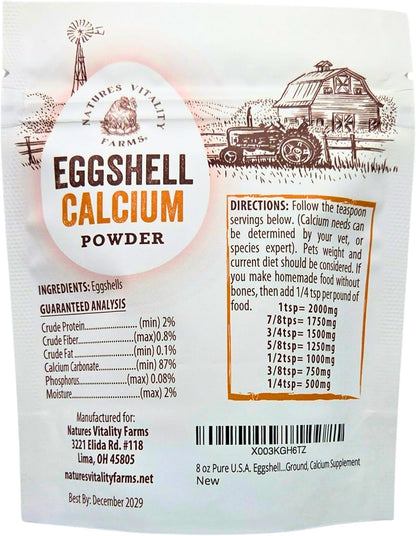 Natures Vitality Farms pet calcium supplement packaging details