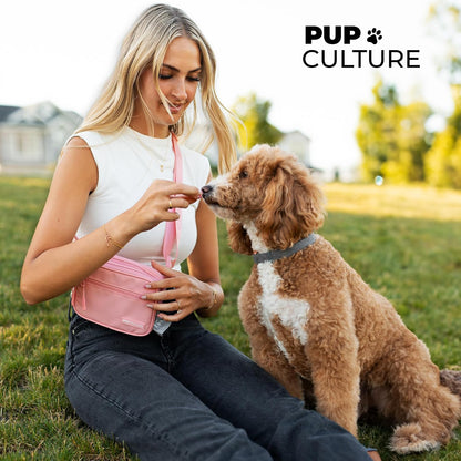 Pup Culture personal care pet bag showing dual zippered compartments for smartphone and car keys