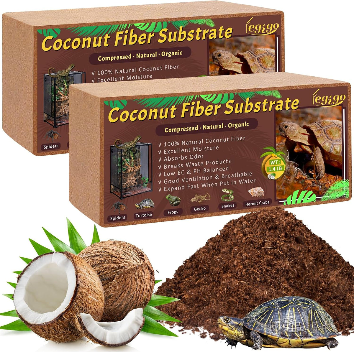 Legigo 4 Pack Coconut Fiber Substrate, Natural Coco Coir Bedding for Reptiles Turtles, Tortoises, Snake, Hermit Crab, Gecko, Lizard, Bioactive Terrarium Soil for Humidity Control and Plant Substrate - Image 9