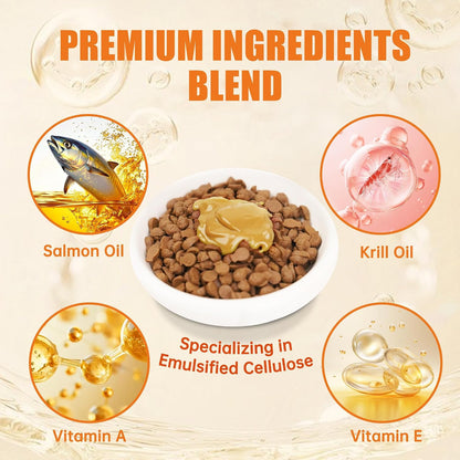 Just Try feline supplement bottle detailing krill oil and vitamin ingredients