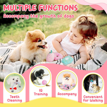 XIUGOAL puppy teething toys collection in pink tones laid out flat