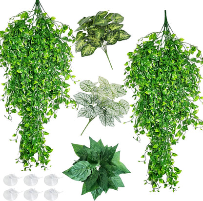 Hamiledyi 5 Pcs Reptile Plants Terrarium Hanging Fake Plant Leaves, Bearded Dragon Tank Accessories, Habitat Decor for Snake Leopard Gecko Lizard Chameleon Spider Turtle (Style 3) - Image 11