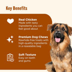 Small breed dog enjoying a soft texture dental chew treat