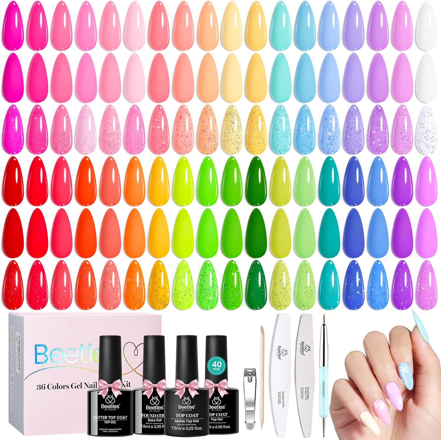 Beetles 36 Colors Spring Gel Polish Set front view with bottles