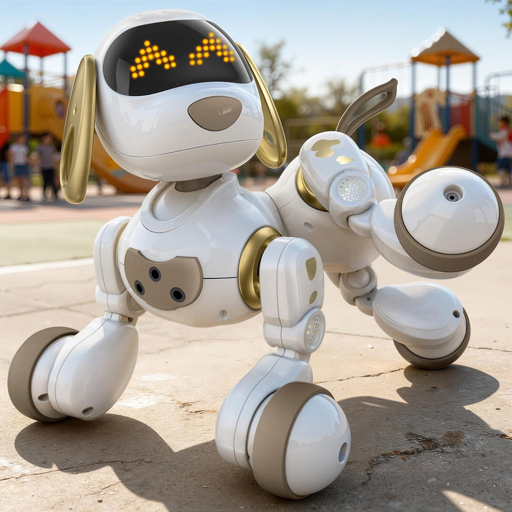 Ruko 18011 Smart Robot Dog front view with glowing LED eyes