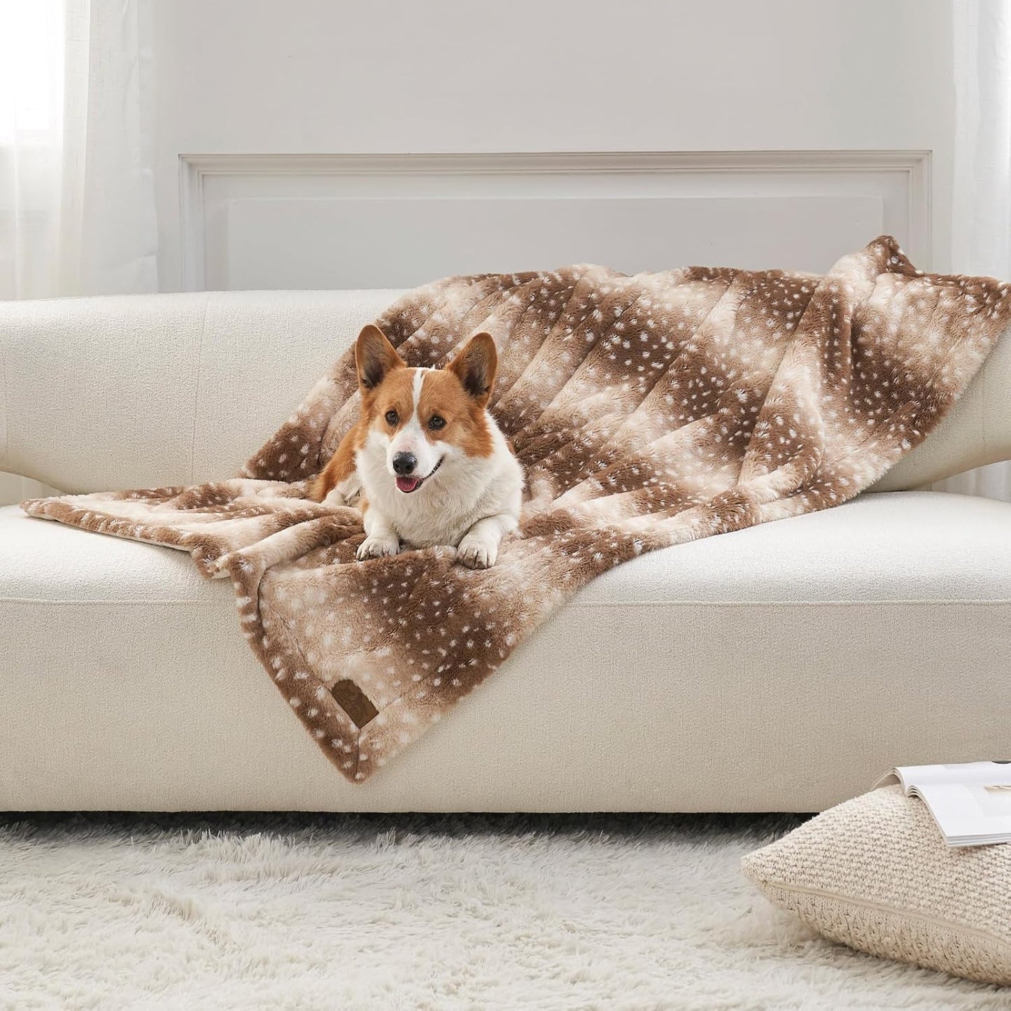 COZY KISS Luxury Faux Fur Blanket Deer Print, Waterproof Pet Blanket Washable, Woman Sofa Bed Couch Throw, Liquid Pee Proof for Large Dog or Cat, Reversible, Super Soft, 50x60 inch, Brown - Image 10