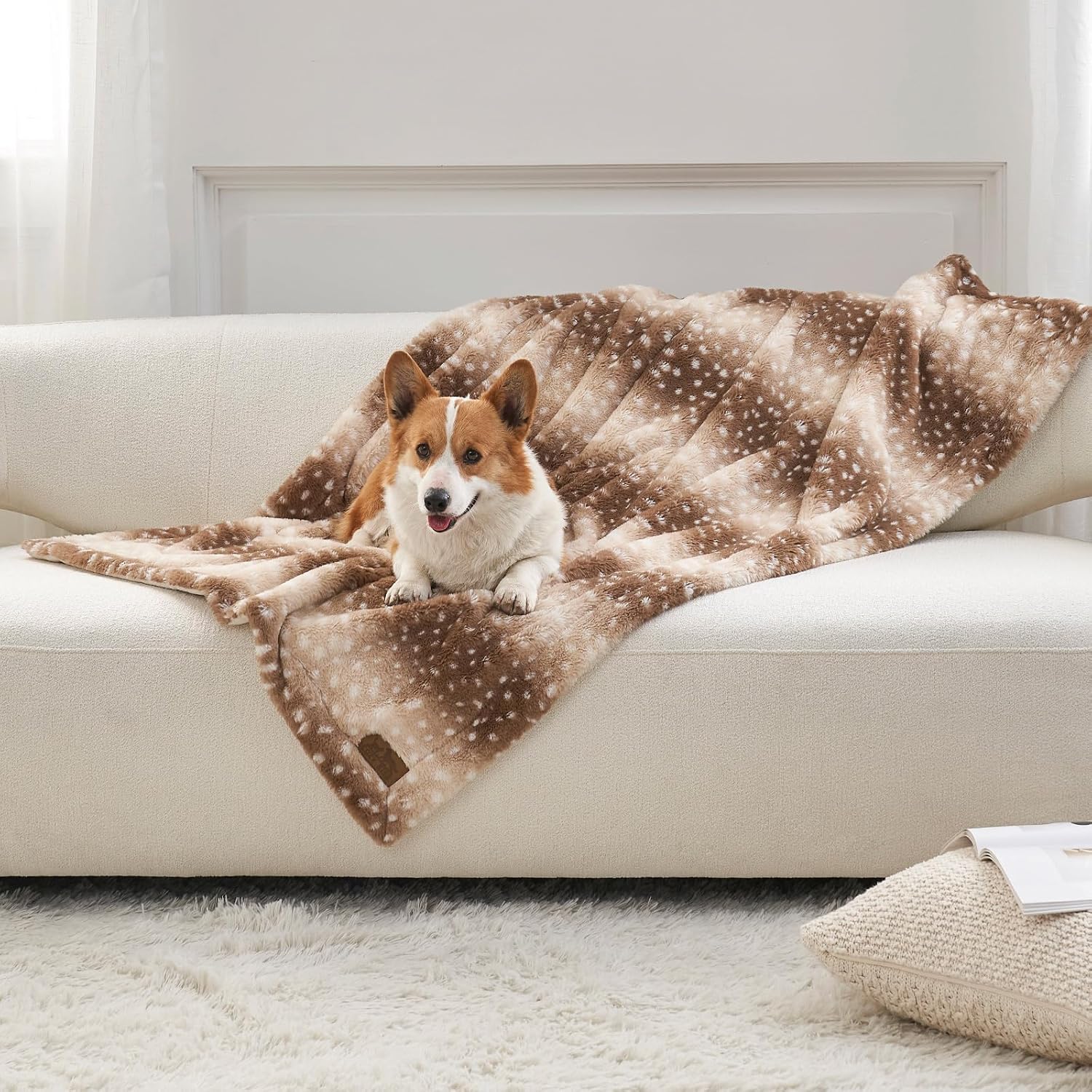 COZY KISS Luxury Faux Fur Blanket Deer Print, Waterproof Pet Blanket Washable, Woman Sofa Bed Couch Throw, Liquid Pee Proof for Large Dog or Cat, Reversible, Super Soft, 50x60 inch, Brown - Image 10