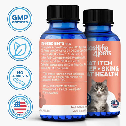 BestLife4Pets cat allergy and shedding treatment bottle with premium seal.