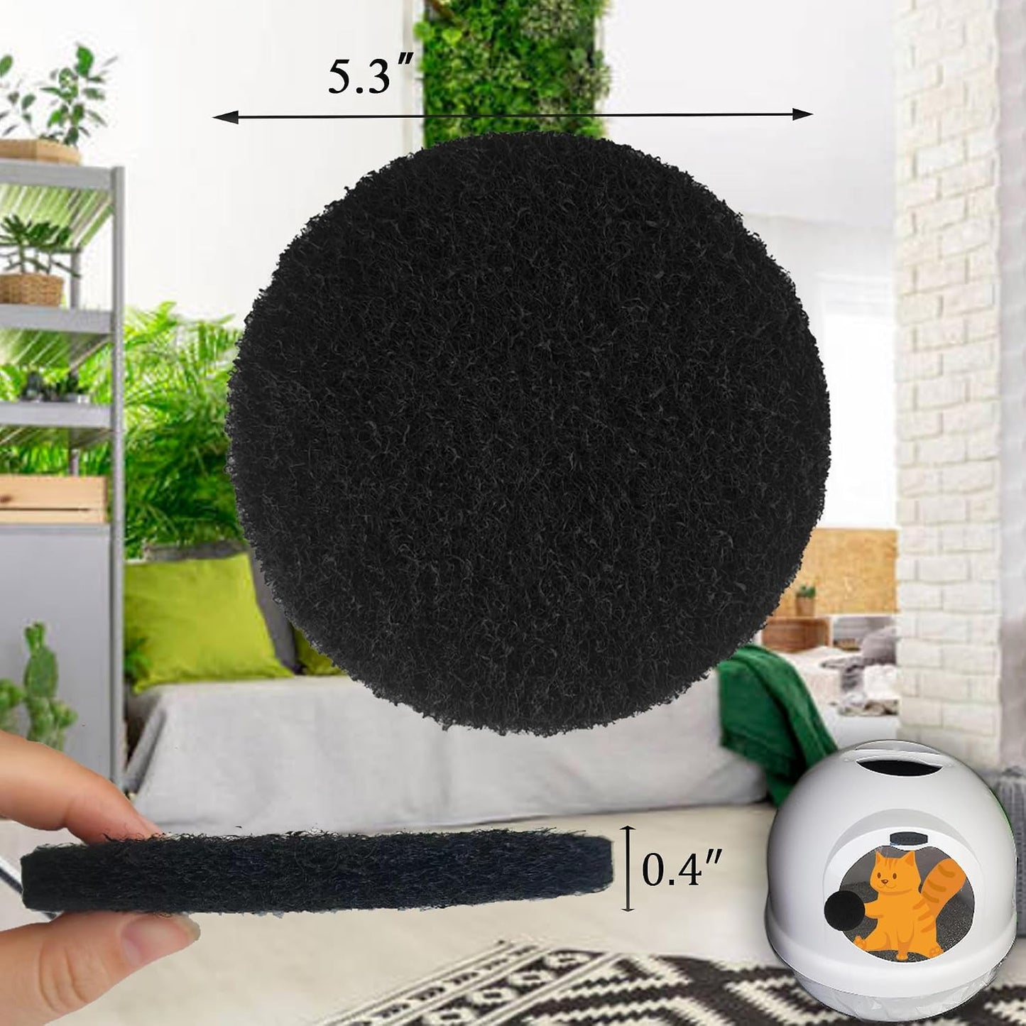 Top view of the black charcoal odor absorbing insert for pet maintenance.
