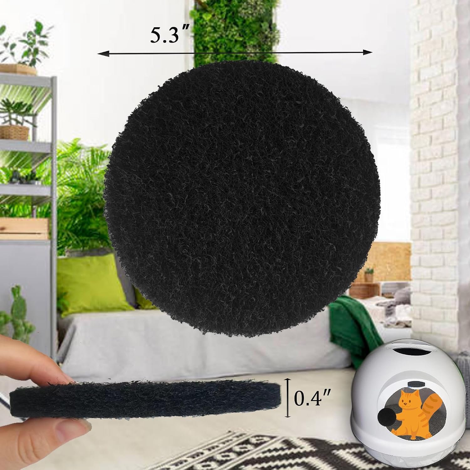 Top view of the black charcoal odor absorbing insert for pet maintenance.