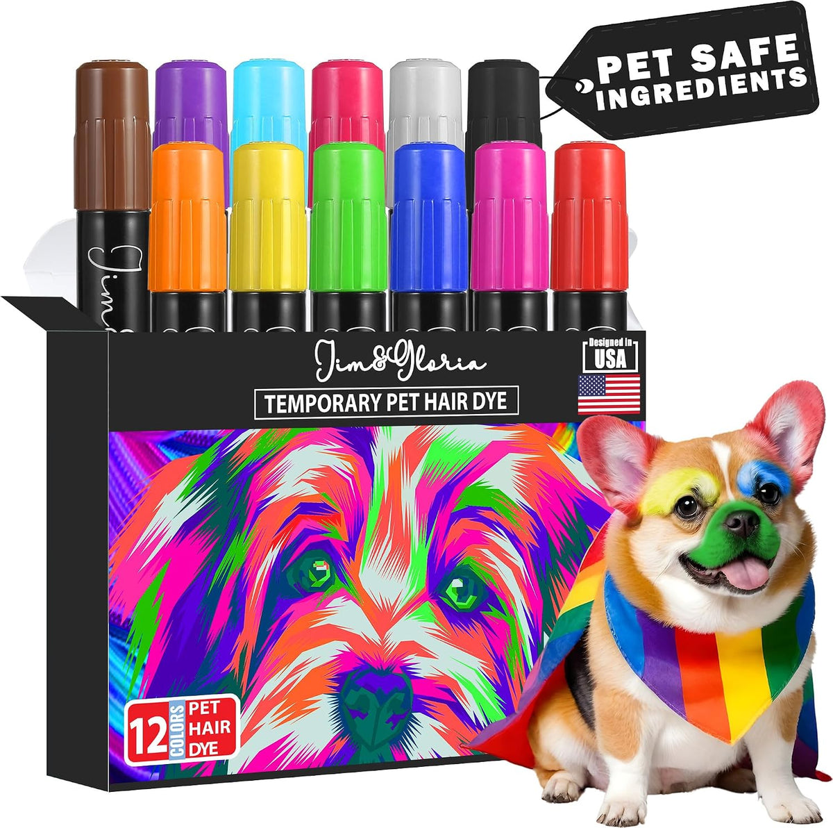 Jim and Gloria washable pet hair dye markers set of 12