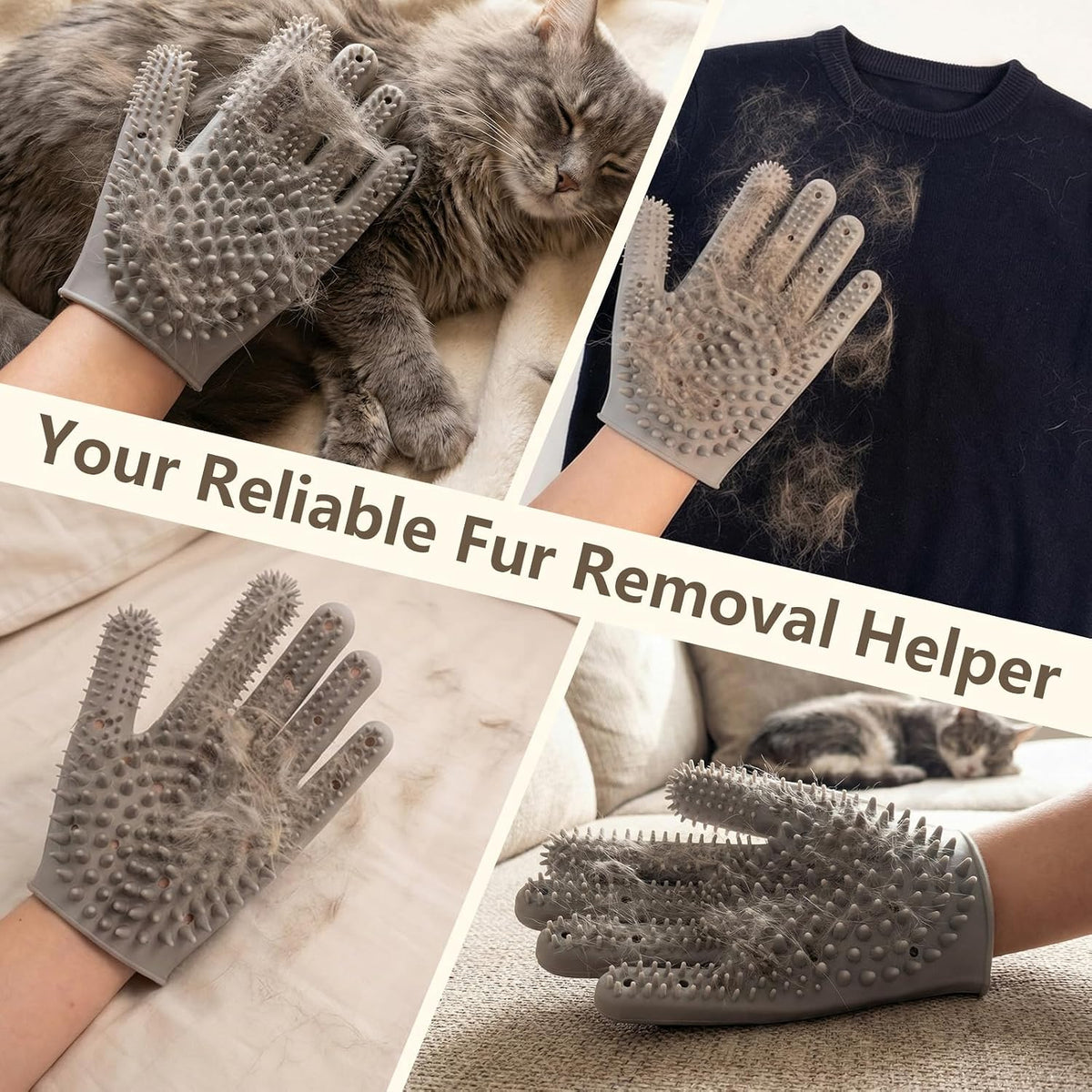 WAGINGROO grey large pet grooming mitt back mesh breathability detail