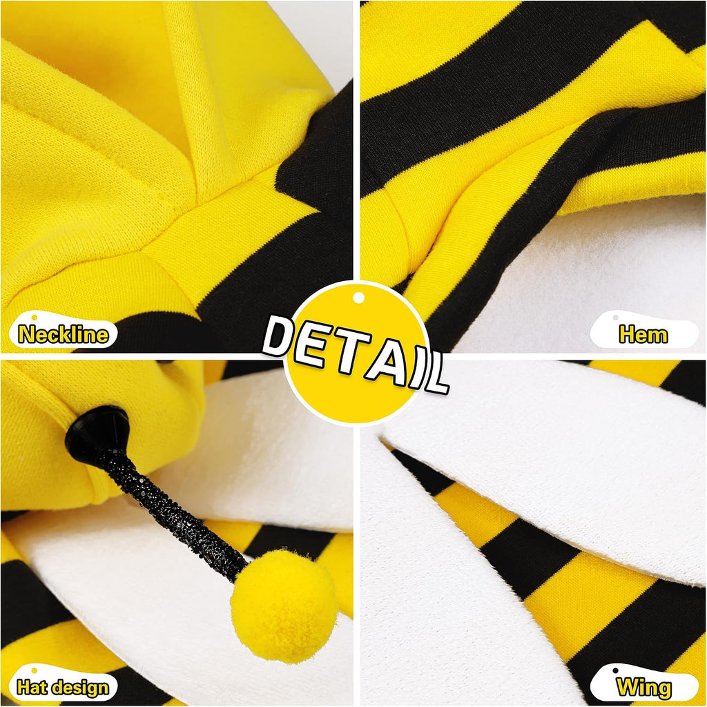 Back view of the yellow bumblebee pet cosplay outfit highlighting the tailored fit.