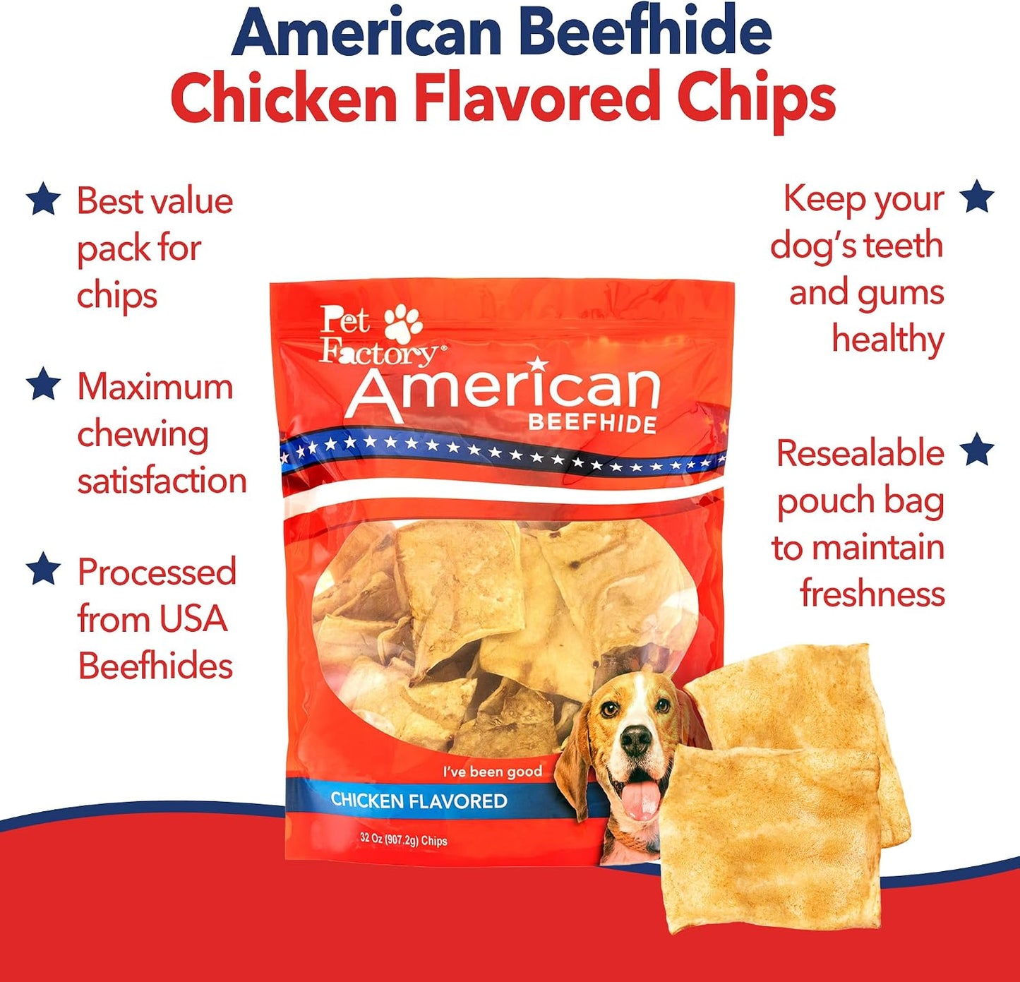 Pet Factory dog treats made from natural American cattle rawhide
