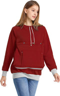 Burgundy unisex pet holder kangaroo pullover sweatshirt worn by a model