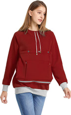 Burgundy unisex pet holder kangaroo pullover sweatshirt worn by a model