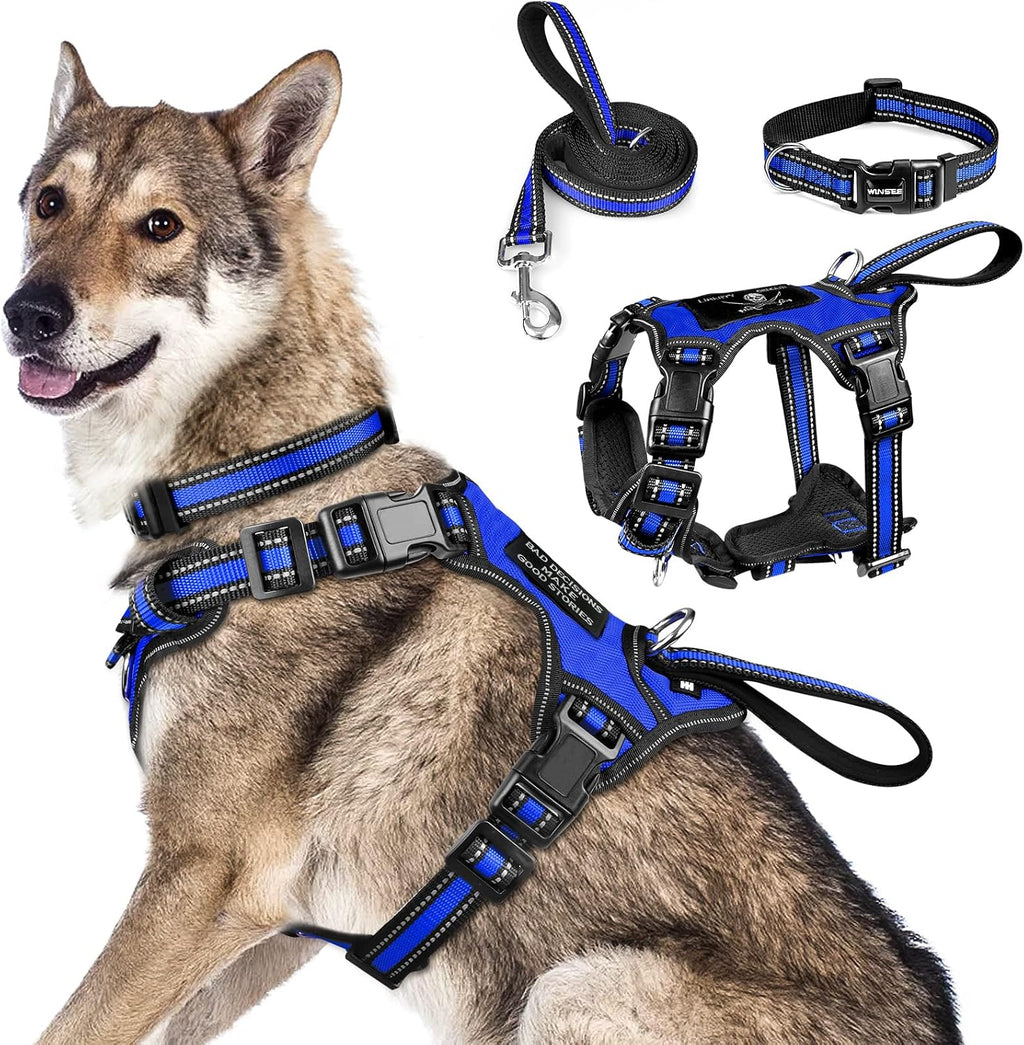 WINSEE Pet Harness Collar and Leash Set, All-in-one Reflective Dog Harness No Pull with Adjustable Buckles for Puppies, Small, Medium, Large, and Extra-Large Dogs (Large, Pink) - Image 9