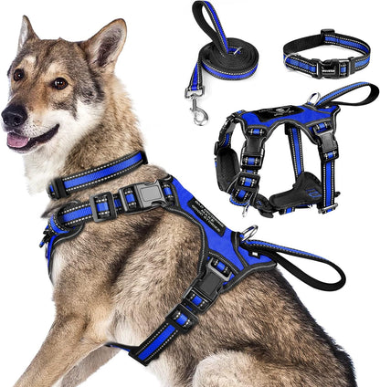 WINSEE Pet Harness Collar and Leash Set, All-in-one Reflective Dog Harness No Pull with Adjustable Buckles for Puppies, Small, Medium, Large, and Extra-Large Dogs (Large, Pink) - Image 9