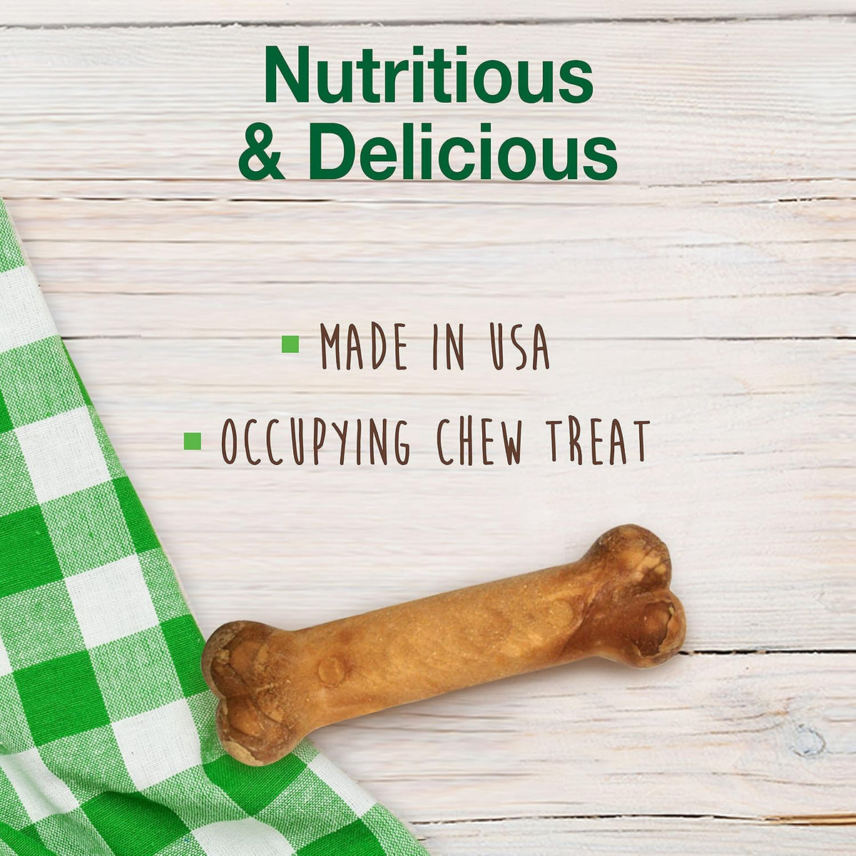 USA imported Nylabone highly digestible natural dog bones close up view.