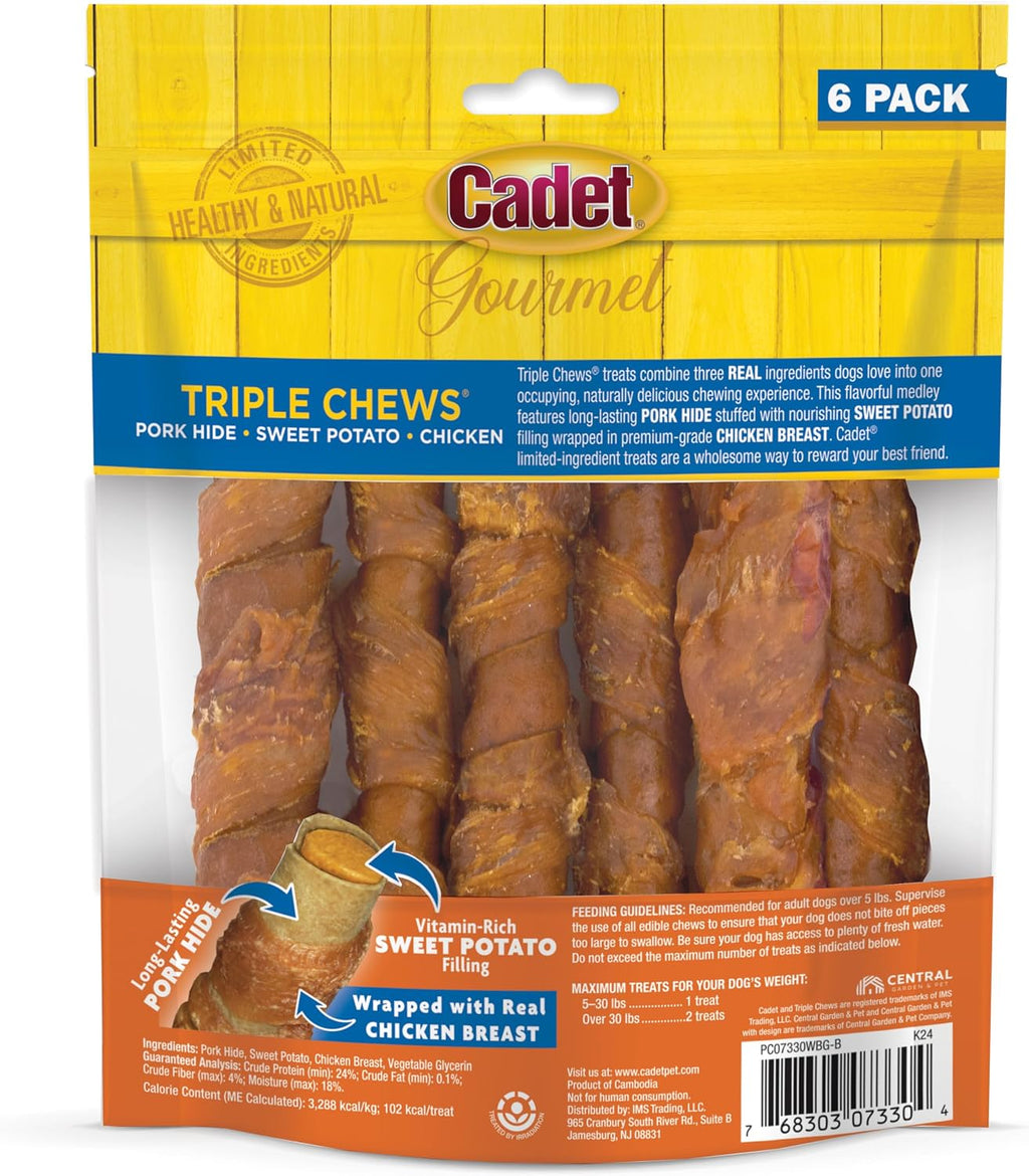 Cadet Gourmet Triple Chews Long-Lasting Pork Hide Sticks with Sweet Potato and Chicken, Healthy Dog Treats for Small & Large Dogs, 6 Count - Image 9