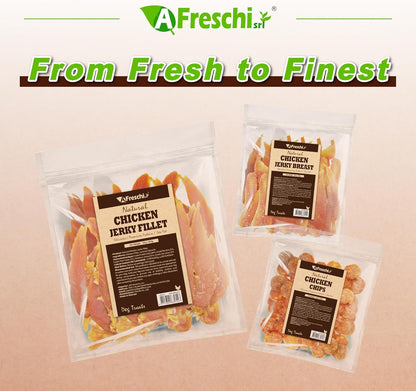 Close up of A Freschi Srl chicken jerky strips