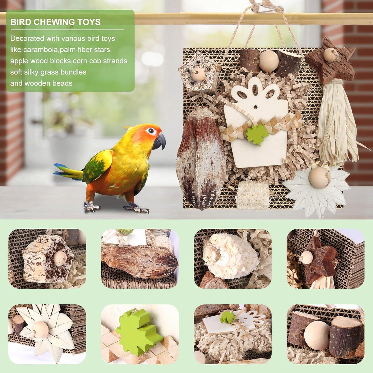 Kyouki parakeet toy natural materials close up