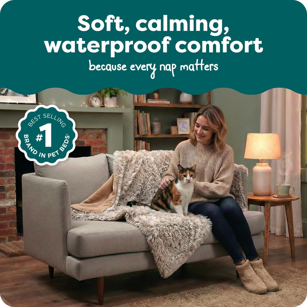 Furhaven protective dog throw blanket lifestyle view on living room sofa