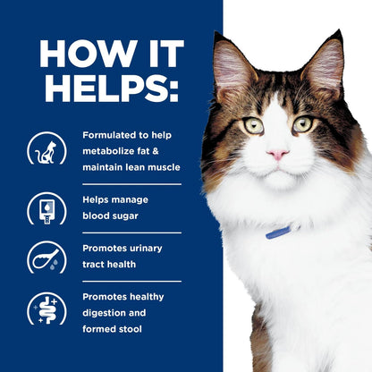 Hill's Prescription Diet w/d dry feline food high fiber chicken recipe packaging layout