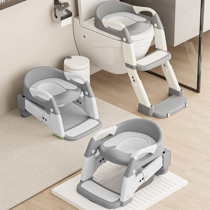 Zamno 3-in-1 toddler potty training toilet seat with foldable ladder front view for independent child bathroom training.