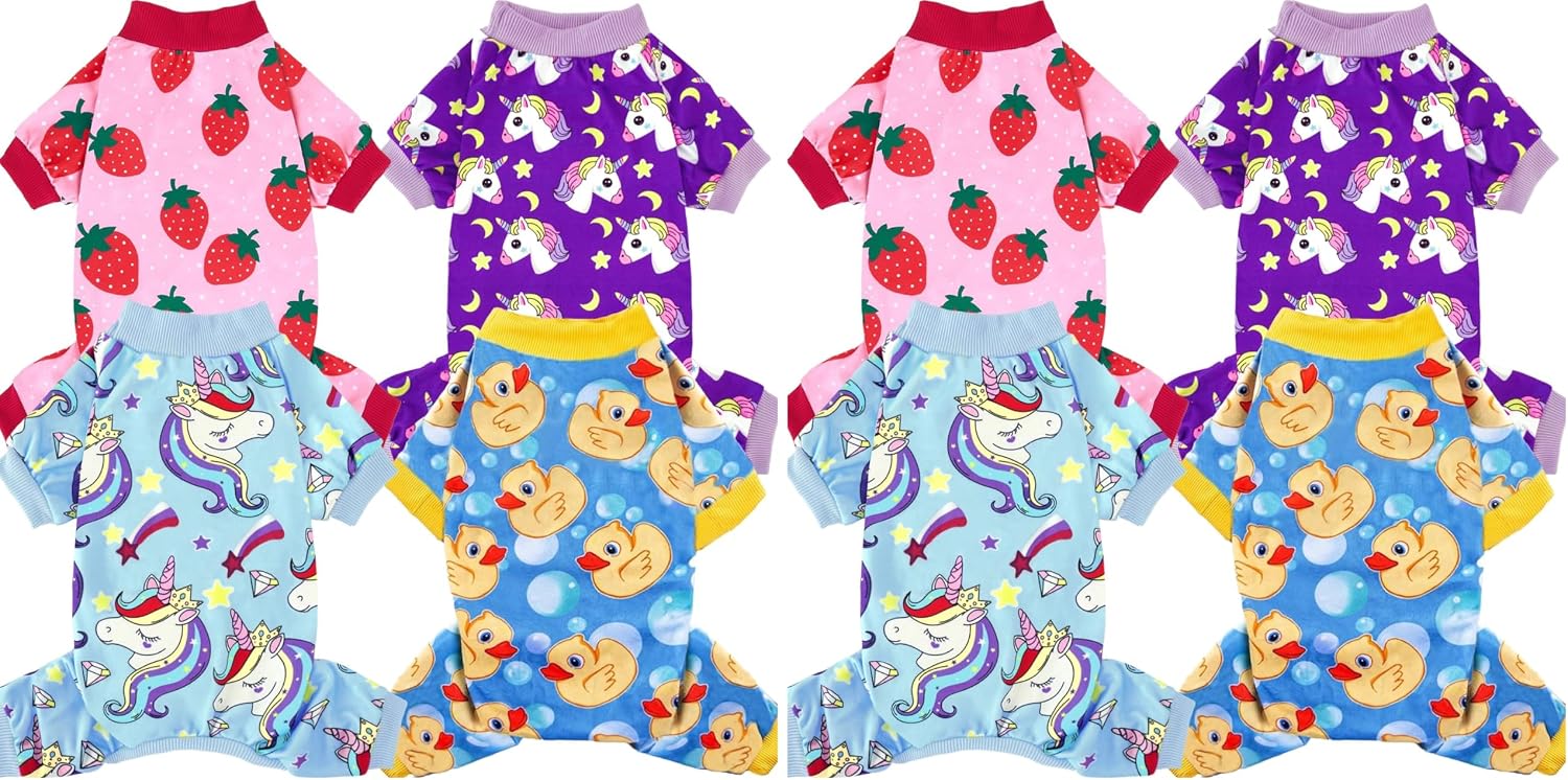 XPUDAC 4 Pack Dog Pajamas for Small Dogs Pjs Clothes Puppy Onesies Outfits for Doggie Duck Shirts Sleeper for Pet-M - Image 14