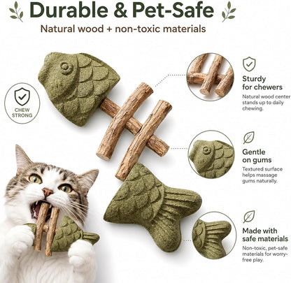 Interactive fish bone kitten teething tool