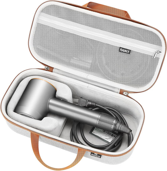 RAIACE hard storage case compatible with Dyson hair dryer gray front view
