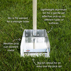 Spotty outdoor kennel tray and rake being used to gather pet waste without bending over.
