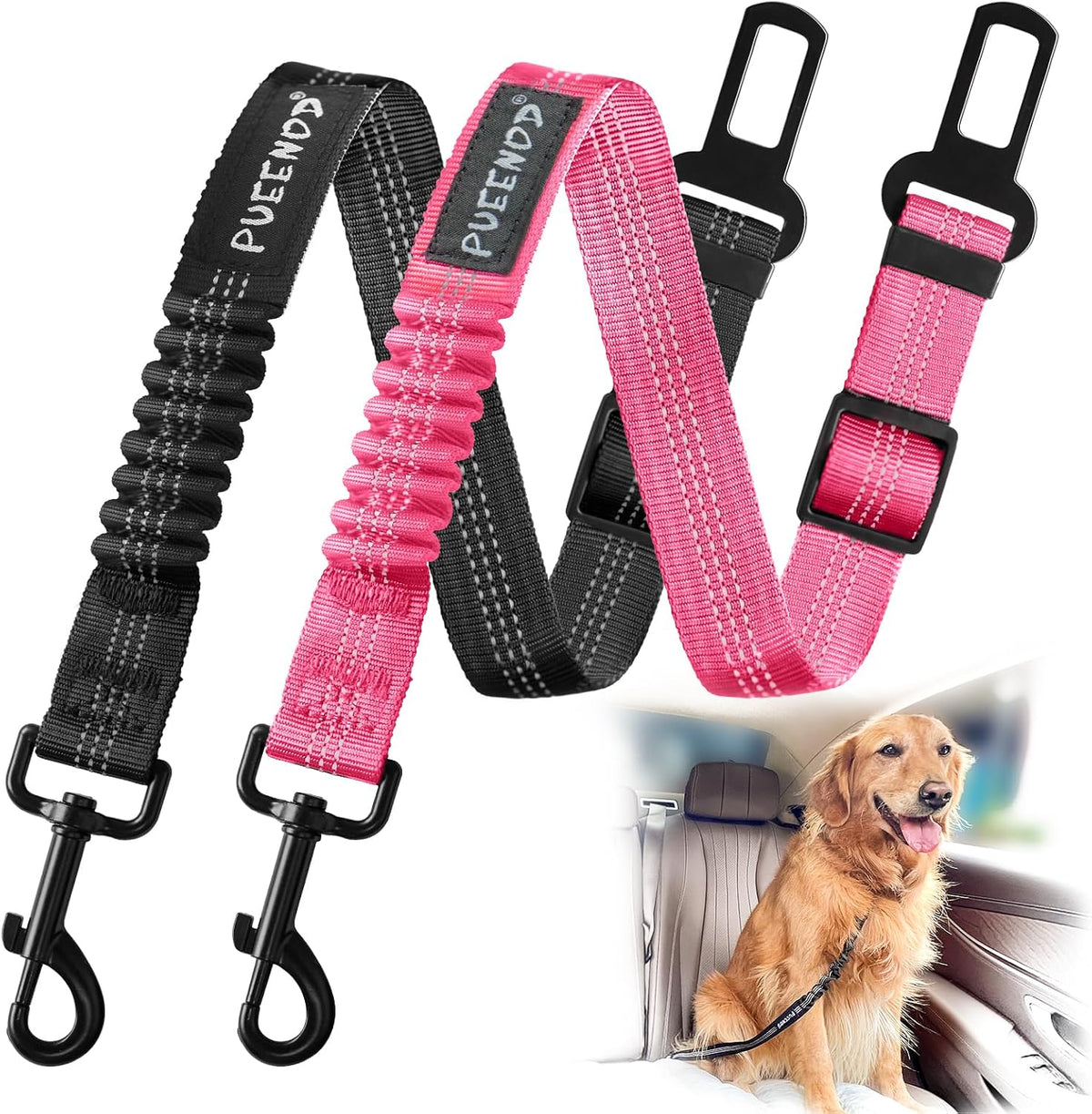 2 Pack Dog Seat Belt Adjustable Dog Car Seatbelts for Vehicle Nylon Pet Safety Seat Belt with Elastic Bungee Buffer Reflective & Durable Car Harness for Dogs - Image 11