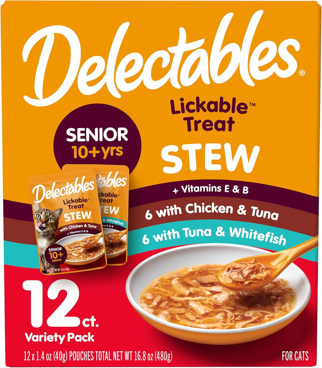 Delectables Lickable Treat Stew Senior 15+ Wet Cat Treat with Real Chicken & Tuna, Food Topper, Hydrating, Grain-Free, No Fillers, No By-Products, No Added Preservatives, 1.4oz Pouch, 12ct - Image 12