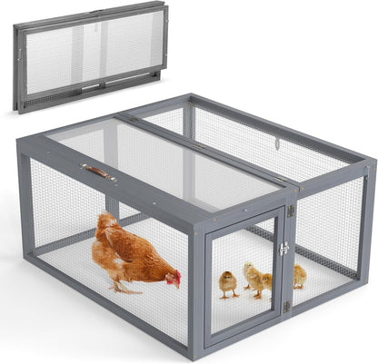 COZIWOW Chicken Coop Run Rabbit Hutch, Portable Chicken Cage Pens with Top & Side Opening Doors, Folding Wooden Chicken Coop, Outdoor Indoor Small Animal Playpen, Chicken Brooder Box, 43.3Inch (Grey) - Image 1