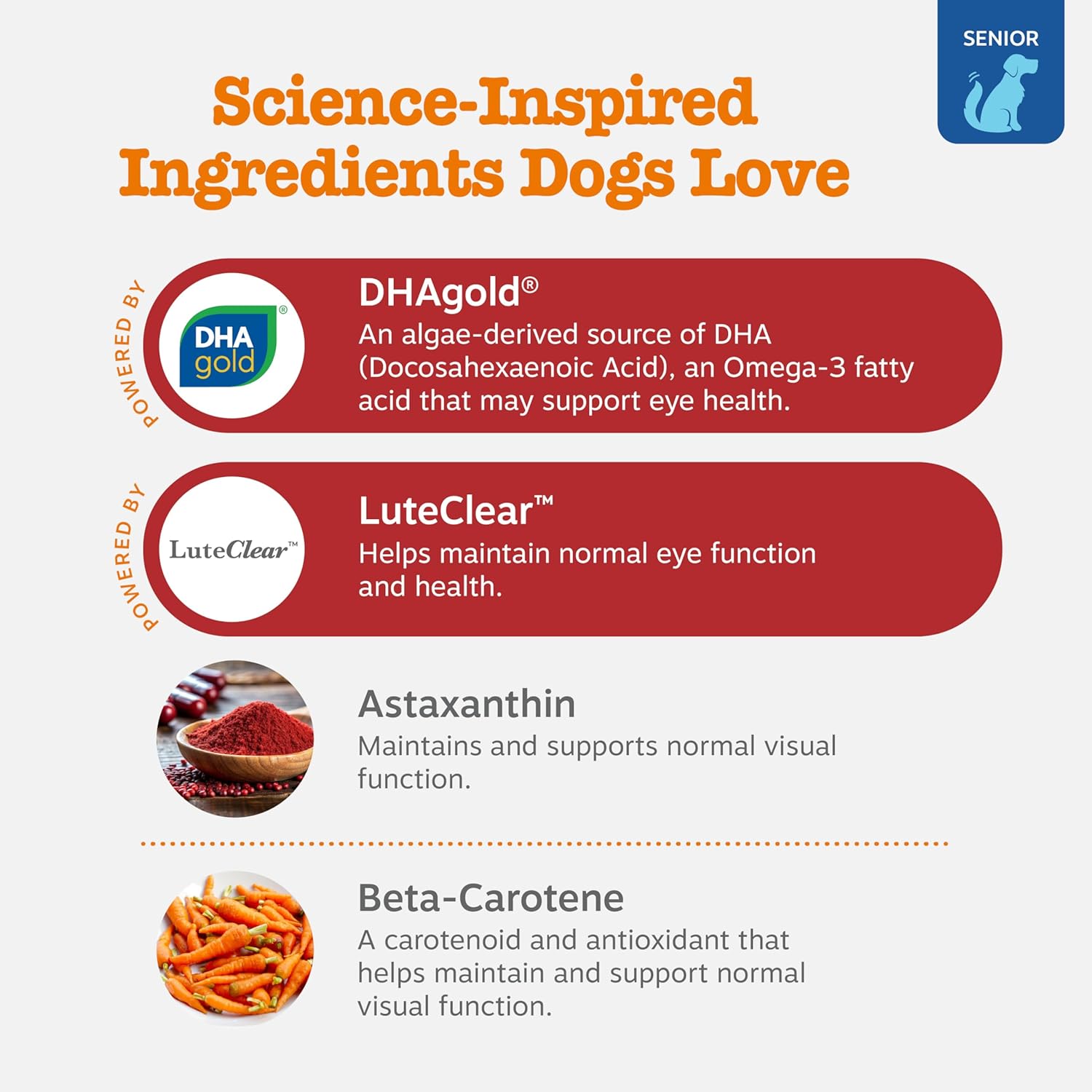 Chicken flavored dog vision support supplements showing chew texture